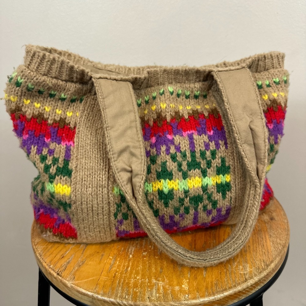 Old‎ Navy Y2K Knit Wool Mohair Vintage Hippie Boho Festival Brown Bag